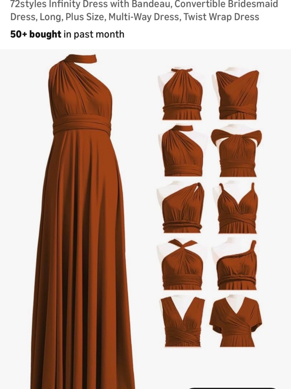 ONE/SIZE and ONE/SIZE PLUS Convertible Multi-Way Maxi Dress in Rust/Burnt Orange